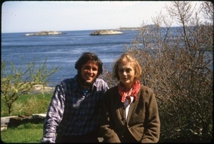 Mark Sommer with friend Betsy Hollins on seashore near Trinidad, California