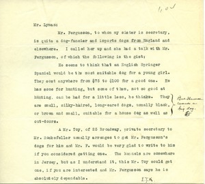 Letter from Clarion Kennels to Frank Lyman