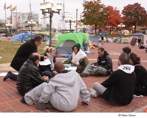 Occupy Baltimore: group meeting by encampment