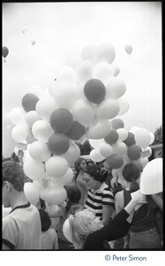 Protesters preparing to release balloons at the Alternative Energy Coalition antinuclear demonstration on Montague Plain