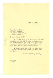Letter from W. E. B. Du Bois to Viola Hill
