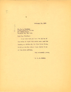 Letter from W. E. B. Du Bois to George McKibbin and Son