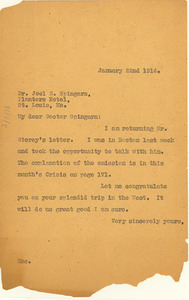 Letter from W. E. B. Du Bois to Joel E. Spingarn