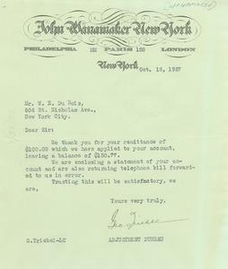 Letter from John Wanamaker to W. E. B. Du Bois