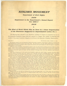 Niagara Movement Department of Civil Rights, supplement to the department's annual report for 1906-7