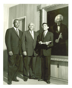 Stephen J. Wright, Arna Bontemps, Ashakant Nimbark, and portrait of Frederick Douglass