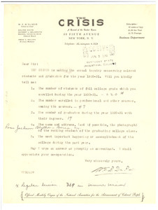 Circular letter from W. E. B. Du bois to Kentucky State Industrial College
