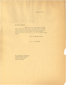 Letter from W. E. B. Du Bois to George R. Shivery