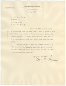 Letter from Mary E. Lane to W. E. B. Du Bois
