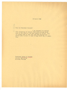 Memo from W. E. B. Du Bois to Rufus E. Clement