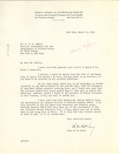 Letter from Jean de la Roche to W. E. B. Du Bois
