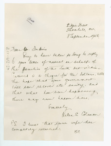 Letter from Helen E. Coleman to W. E. B. Du Bois