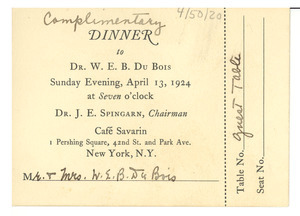 Dinner to W. E. B. Du Bois