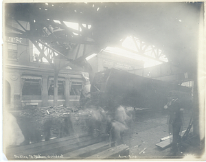 Dudley Street accident, view below tracks of wrecked train cars