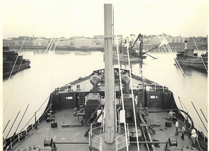 [Ship on the Chelsea River near the Meridian Street Bridge]