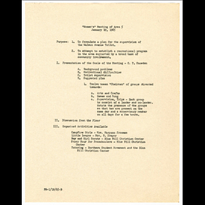 Agenda for Area 5 Women's meeting held January 19, 1965