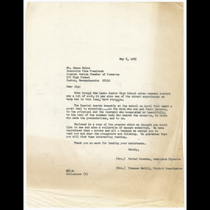 Letter from Mrs. Muriel Snowden and Mrs. Frances McGill to Mr. James Kelso about Lewis Junior High School urban renewal contest