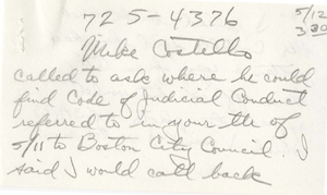 Letter to Michael Costello, from Judge W. Arthur Garrity's secretary, 1976 May 12