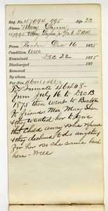 Tewksbury Almshouse Intake Record: Glynn, Mary
