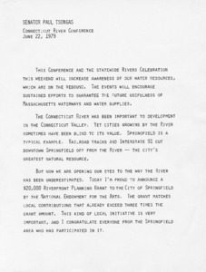 Senator Paul Tsongas' speech to Connecticut River Conference