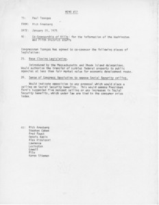 Memo #17, Co-Sponsorship of Bills: for the information of the Washington and Fifth District staffs