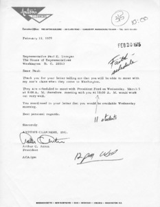 Letter to Representative Paul E. Tsongas from Arthur C. Anton