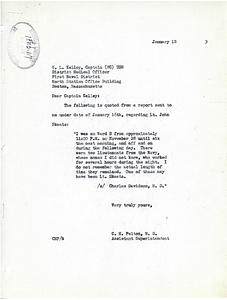 Correspondence between Boston City Hospital staff and the First Naval District Medical Office