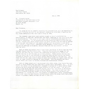 Letter, Clarence Hoover, December 2, 1988.