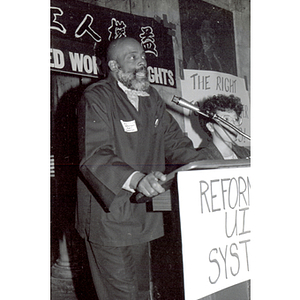 Mel King speaking an unemployment insurance rally
