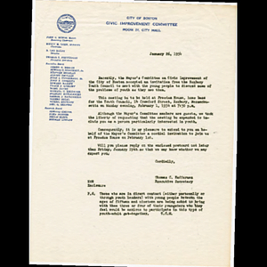 Letter from Thomas C. Heffernan of the City of Boston Civic Improvement Committee about meeting with Roxbury Youth Council