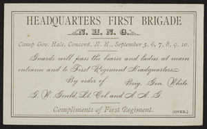 Headquarters First Brigade N.H.N.G., Concord, New Hampshire, undated