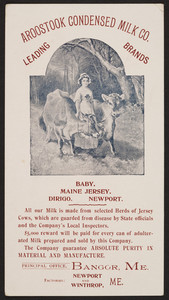 Trade card for the Aroostook Condensed Milk Co., Bangor, Maine, undated