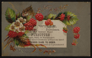 Trade card for John Wille, new and second hand furniture, 889 High Street, Providence, Rhode Island, undated
