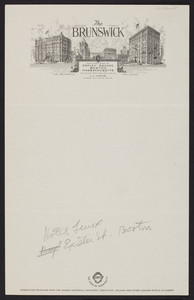 Letterhead for The Brunswick and The Lenox, hotels, on either side of Copley Square, Boston, Mass., undated