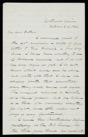 Thomas Lincoln Casey to General Silas Casey, October 21, 1862