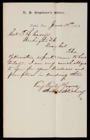 [Amos] Stickney to Thomas Lincoln Casey, June 12, 1873