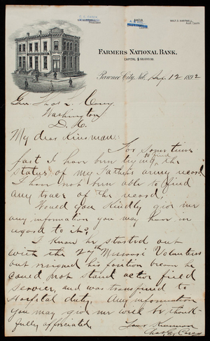 [Charles] E. Casey to Thomas Lincoln Casey, September 12, 1892