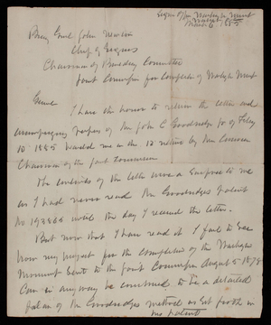 Thomas Lincoln Casey to John Newton, March 6, 1885, copy