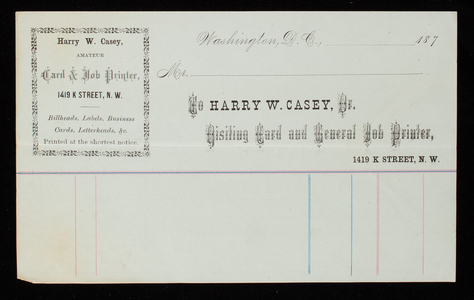 Harry Weir Casey, Amateur Card & Job Printer, undated