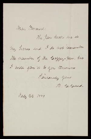 B. C. Card to Thomas Lincoln Casey, July 22, 1889