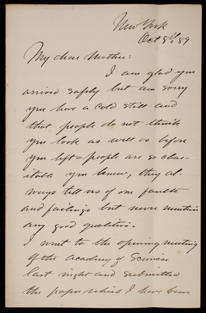 Thomas Lincoln Casey, Jr. to Emma Weir Casey, October 8, 1889