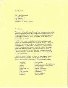 Letter from Mark H. McCormack to Owen Williams