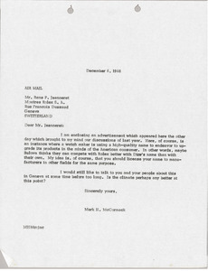 Letter from Mark H. McCormack to Rene-Paul Jeanneret