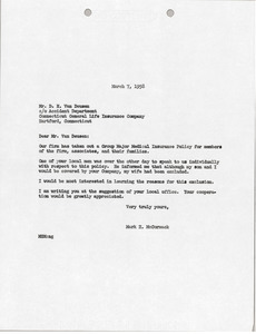 Letter from Mark H. McCormack to Connecticut General Life Insurance Company