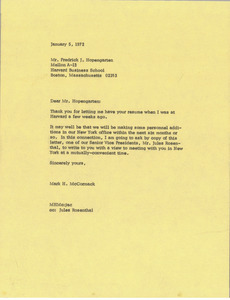 Letter from Mark H. McCormack to Fredrick J. Hopengarten