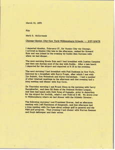 Memorandum from Mark H. McCormack to travel file