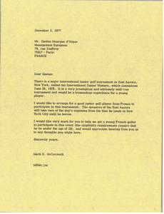 Letter from Mark H. McCormack to Gaetan Mourgue d'Algue