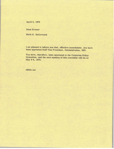 Memorandum from Mark H. McCormack to Hans Kramer