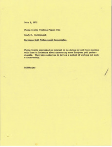 Memorandum from Mark H. McCormack to Philip Morris working papers file