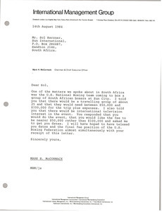 Letter from Mark H. McCormack to Sol Kerzner